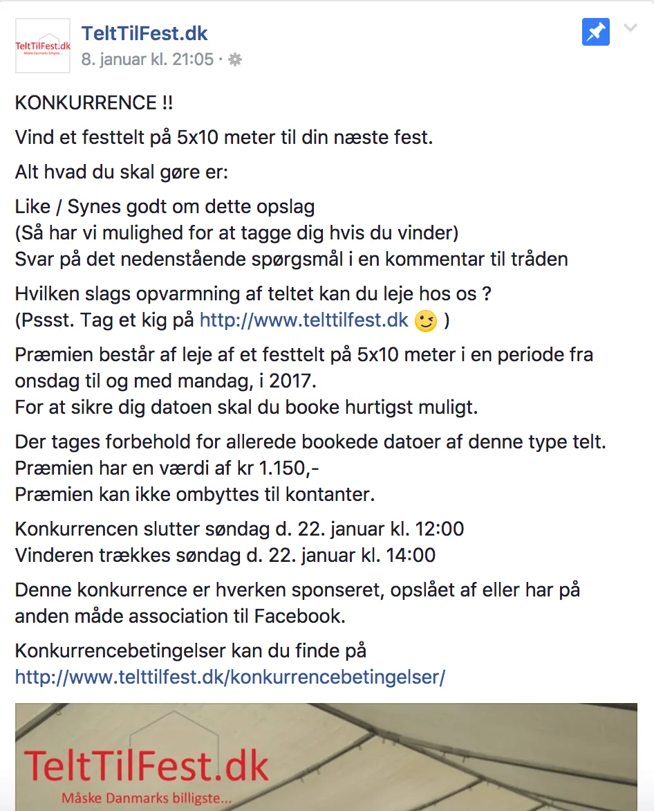 telttilfest lovlig facebook konkurrence